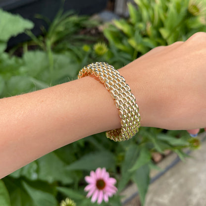 14KT Yellow Gold Mesh Soft Cuff Link Bangle Bracelet 13mm