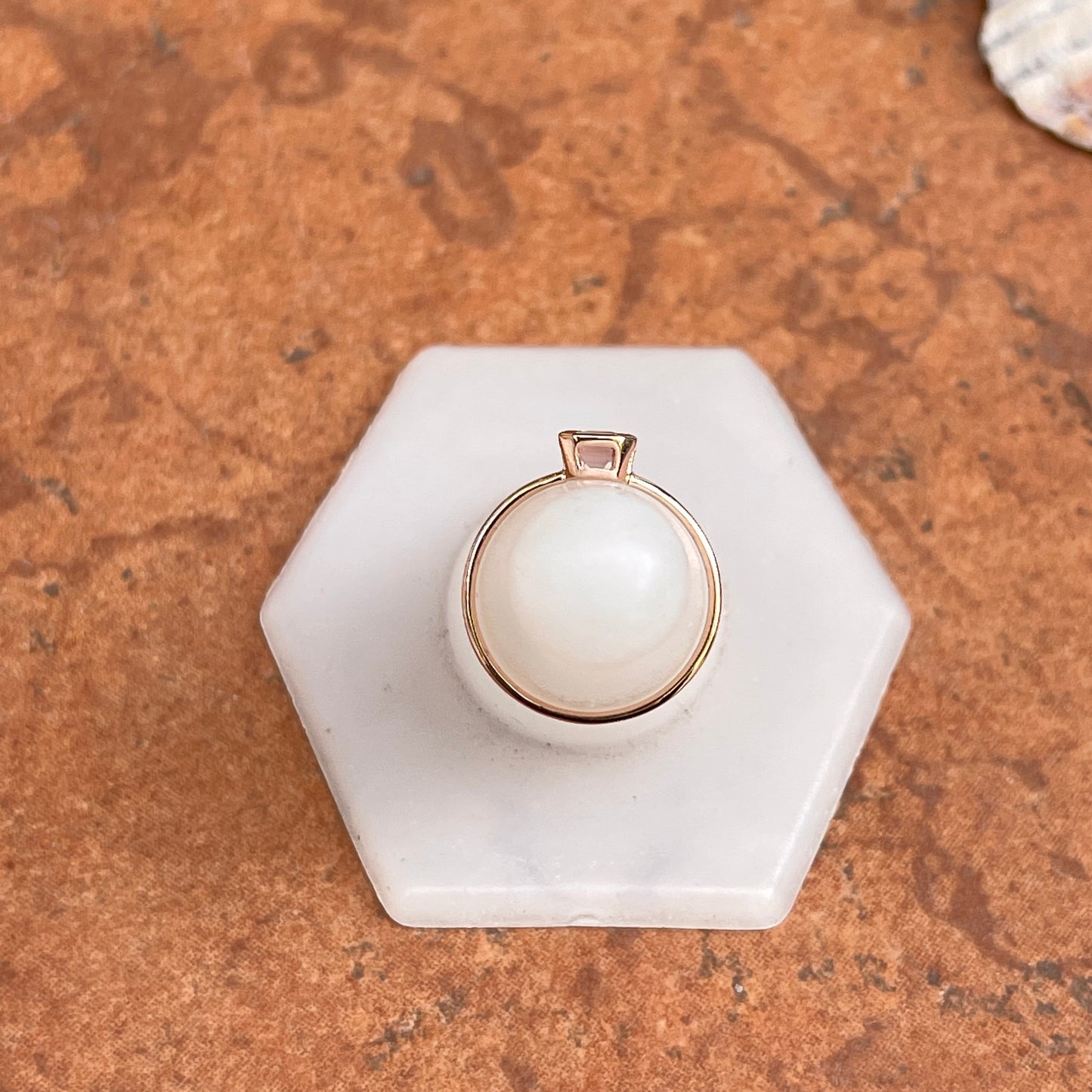 14KT Rose Gold Octagon Bezel Pink Quartz Ring