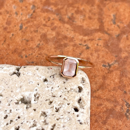 14KT Rose Gold Octagon Bezel Pink Quartz Ring