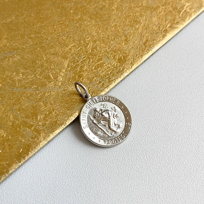 Sterling Silver Shiny St Christopher Round Medal Pendant 18mm