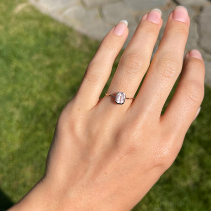 14KT Rose Gold Octagon Bezel Pink Quartz Ring