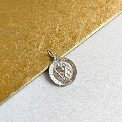 Sterling Silver Shiny St Christopher Round Medal Pendant 18mm