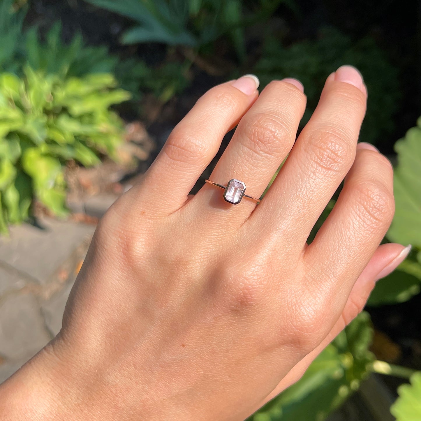 14KT Rose Gold Octagon Bezel Pink Quartz Ring