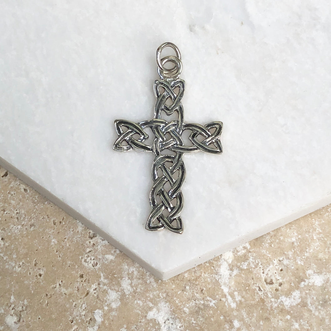 Sterling Silver Celtic Knot Cross Pendant Charm, Sterling Silver Celtic Knot Cross Pendant Charm - Legacy Saint Jewelry