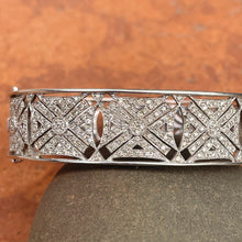 Load image into Gallery viewer, Estate 14KT White Gold Filigree 2.25 CT Pave Diamond Art Deco Bangle Cuff Bracelet - LSJ
