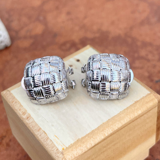 Sterling Silver Square Basket Weave Omega Back Earrings