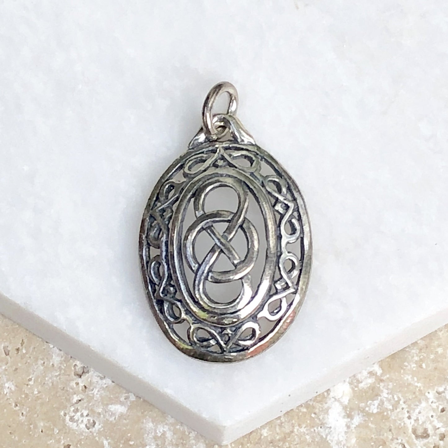 Sterling Silver Oval Knot Celtic Charm, Sterling Silver Oval Knot Celtic Charm - Legacy Saint Jewelry