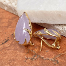 Load image into Gallery viewer, Estate 14KT Yellow Gold Teardrop Lavender Jade Omega Back Earrings