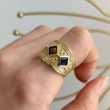 Load image into Gallery viewer, 14KT Yellow Gold Byzantine Amethyst + Iolite Cigar Band Ring