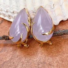 Load image into Gallery viewer, Estate 14KT Yellow Gold Teardrop Lavender Jade Omega Back Earrings