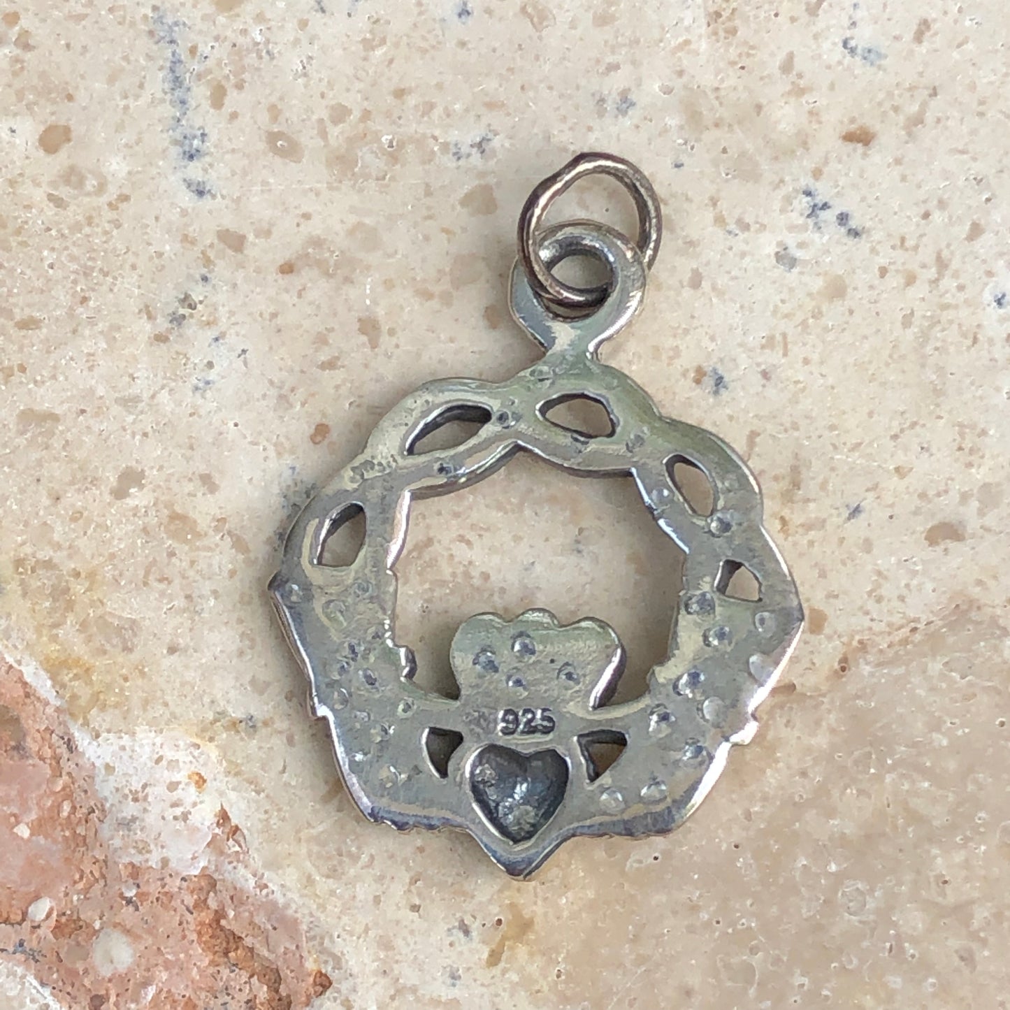 Sterling Silver Antiqued Celtic Claddagh Heart Round Pendant Charm, Sterling Silver Antiqued Celtic Claddagh Heart Round Pendant Charm - Legacy Saint Jewelry