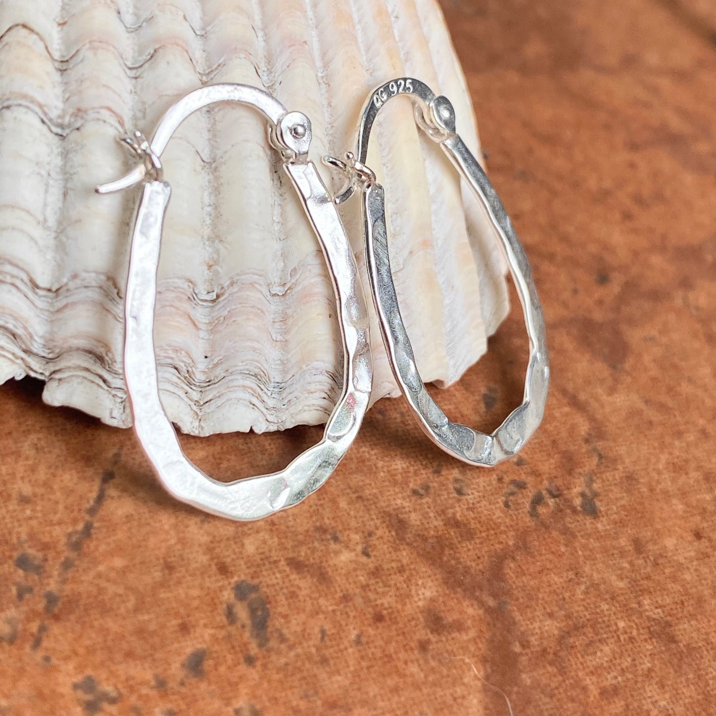Sterling Silver Hammered Oval Hoop Earrings 20mm