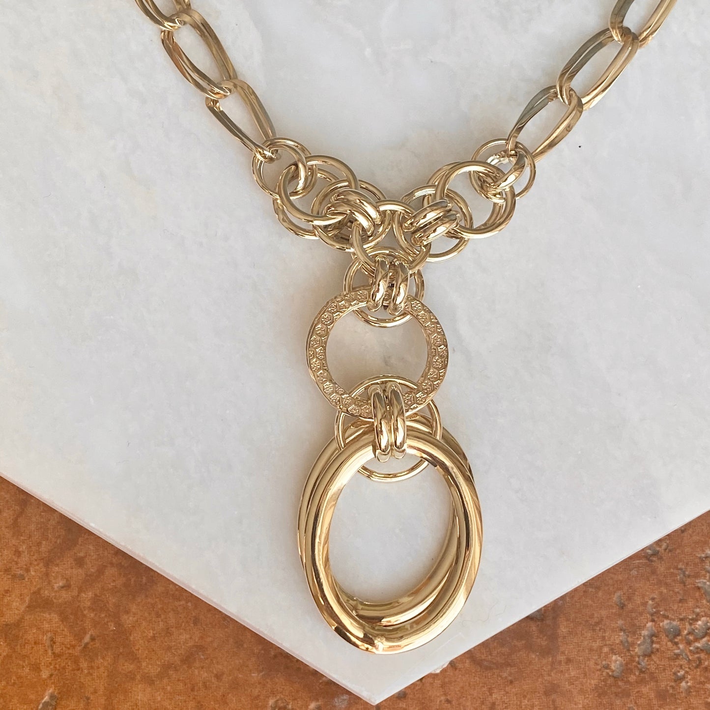 14KT Yellow Gold Circle Links Lariat Necklace, 14KT Yellow Gold Circle Links Lariat Necklace - Legacy Saint Jewelry