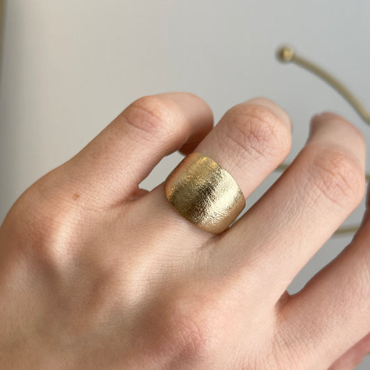 14KT Yellow Gold Textured Matte Finish Wide 15mm Cigar Band Ring