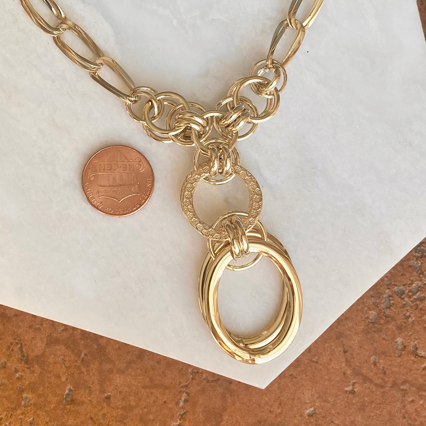 14KT Yellow Gold Circle Links Lariat Necklace, 14KT Yellow Gold Circle Links Lariat Necklace - Legacy Saint Jewelry