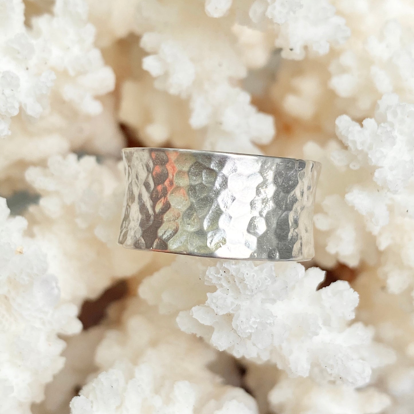 Sterling Silver Polished Hammered Concave Cigar Band Ring