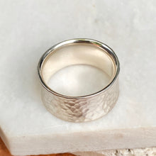 Load image into Gallery viewer, Sterling Silver Polished Hammered Concave Cigar Band Ring