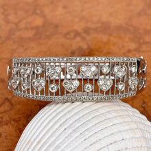 Load image into Gallery viewer, Estate 14KT White Gold Filigree Pave Diamond Hearts Hinged Bangle Cuff Bracelet - LSJ