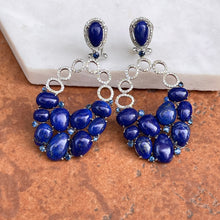 Load image into Gallery viewer, Estate 14KT White Gold Oval Blue Lapis, Blue Sapphire + Pave Diamond Earrings