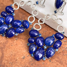 Load image into Gallery viewer, Estate 14KT White Gold Oval Blue Lapis, Blue Sapphire + Pave Diamond Earrings