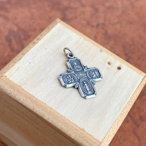 Sterling Silver Antiqued Four Way Catholic Cross Medal Pendant 37mm