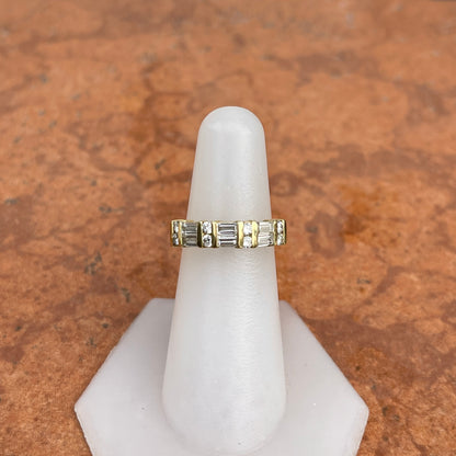 Estate 18KT Yellow Gold Baguette + Round Diamond Band Ring