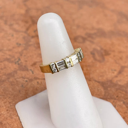 Estate 18KT Yellow Gold Baguette + Round Diamond Band Ring