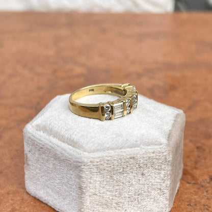 Estate 18KT Yellow Gold Baguette + Round Diamond Band Ring