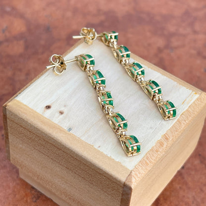 Estate 14KT Yellow Gold Pear Emerald + Diamond Cascading Earrings