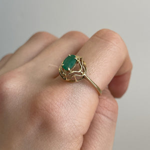 Estate 10KT Yellow Gold Mid-Century Oval .75 CT Emerald Ring