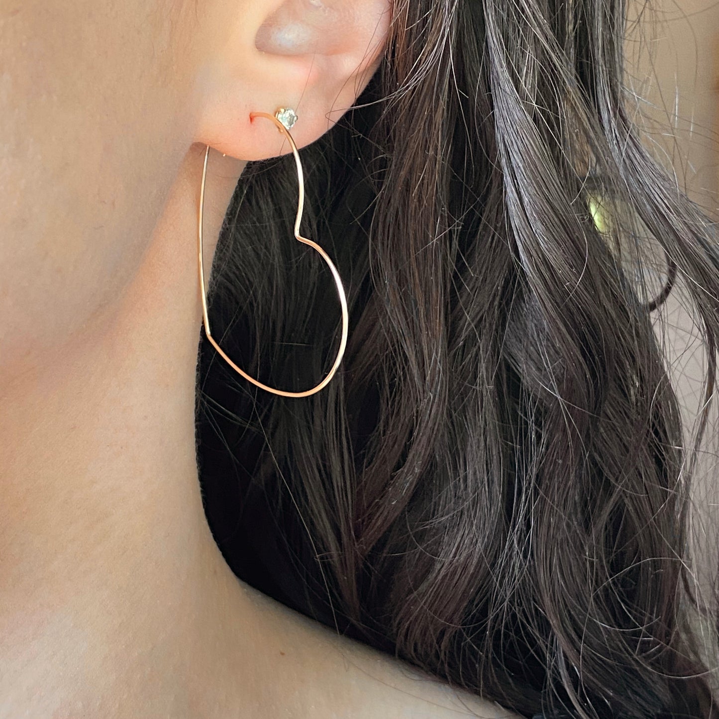 Gold-Filled Sterling Silver Thin Heart Hoop Earrings 43MM