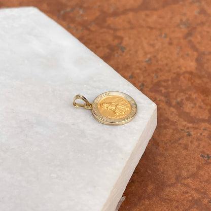 14KT Yellow Gold Saint Peregrine Round Medal Pendant 15mm