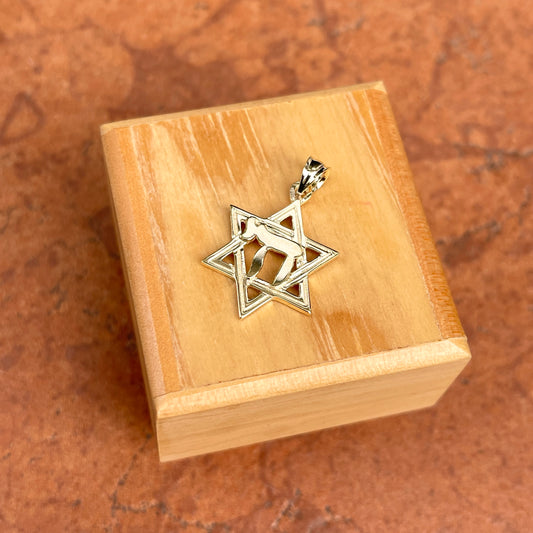 14KT Yellow Gold Jewish Chai Symbol + Star of David Pendant