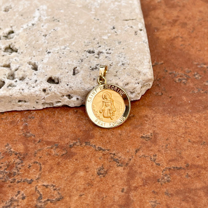14KT Yellow Gold Saint Peregrine Round Medal Pendant 15mm