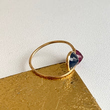 Load image into Gallery viewer, 18KT Yellow Gold Pear Blue Sapphire + Ruby Bypass Ring