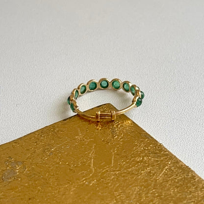 18KT Yellow Gold Round Bezel Emerald Eternity Adjustable Band Ring