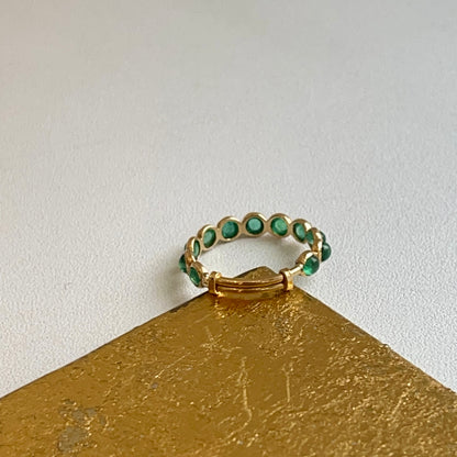 18KT Yellow Gold Round Bezel Emerald Eternity Adjustable Band Ring