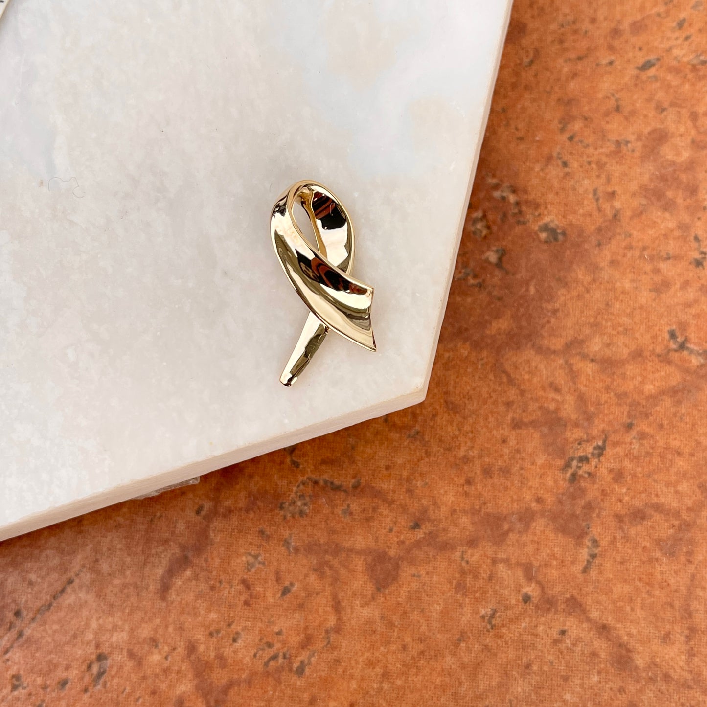 14KT Yellow Gold Polished Cancer Awareness Ribbon Pendant Slide