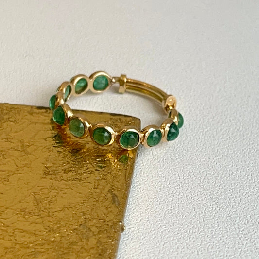 18KT Yellow Gold Round Bezel Emerald Eternity Adjustable Band Ring