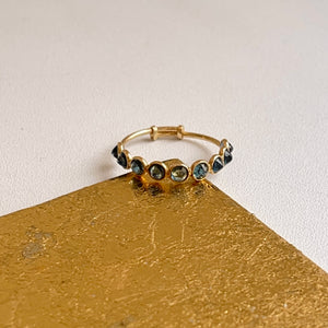 18KT Yellow Gold Round Faceted Blue Sapphire Eternity Adjustable Ring