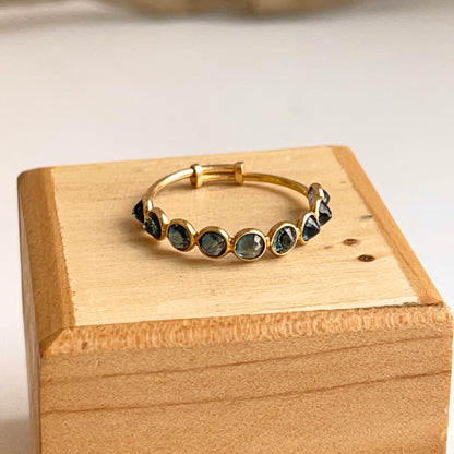 18KT Yellow Gold Round Faceted Blue Sapphire Eternity Adjustable Ring