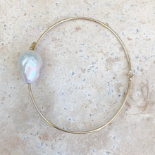 Load image into Gallery viewer, 14KT Yellow Gold Pave Diamond + Baroque Pearl Wire Bangle Bracelet, 14KT Yellow Gold Pave Diamond + Baroque Pearl Wire Bangle Bracelet - Legacy Saint Jewelry