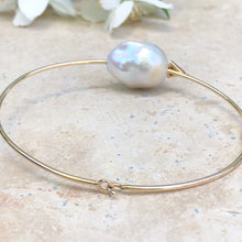 Load image into Gallery viewer, 14KT Yellow Gold Pave Diamond + Baroque Pearl Wire Bangle Bracelet, 14KT Yellow Gold Pave Diamond + Baroque Pearl Wire Bangle Bracelet - Legacy Saint Jewelry