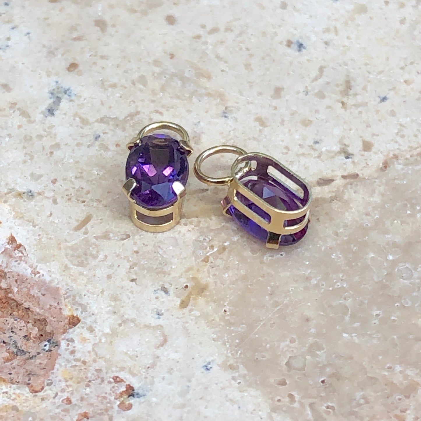 Estate 14KT Yellow Gold Amethyst Earring Charms, Estate 14KT Yellow Gold Amethyst Earring Charms - Legacy Saint Jewelry