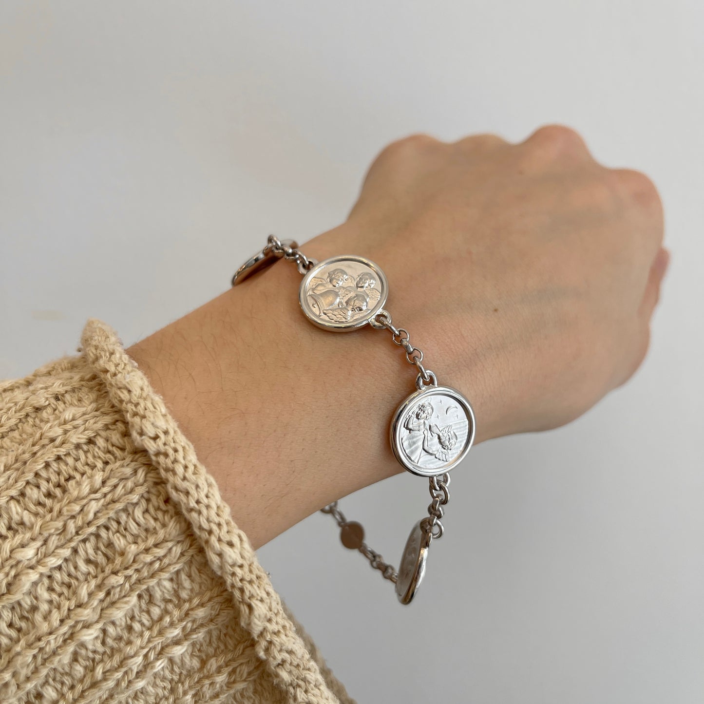 Sterling Silver Angel Charm Link Bracelet
