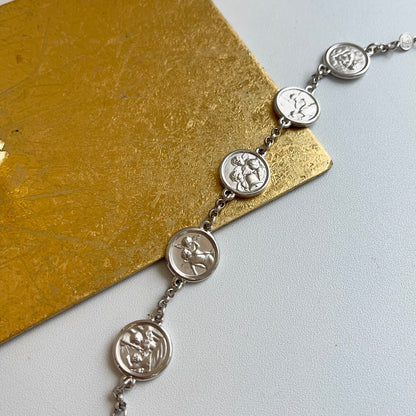 Sterling Silver Angel Charm Link Bracelet