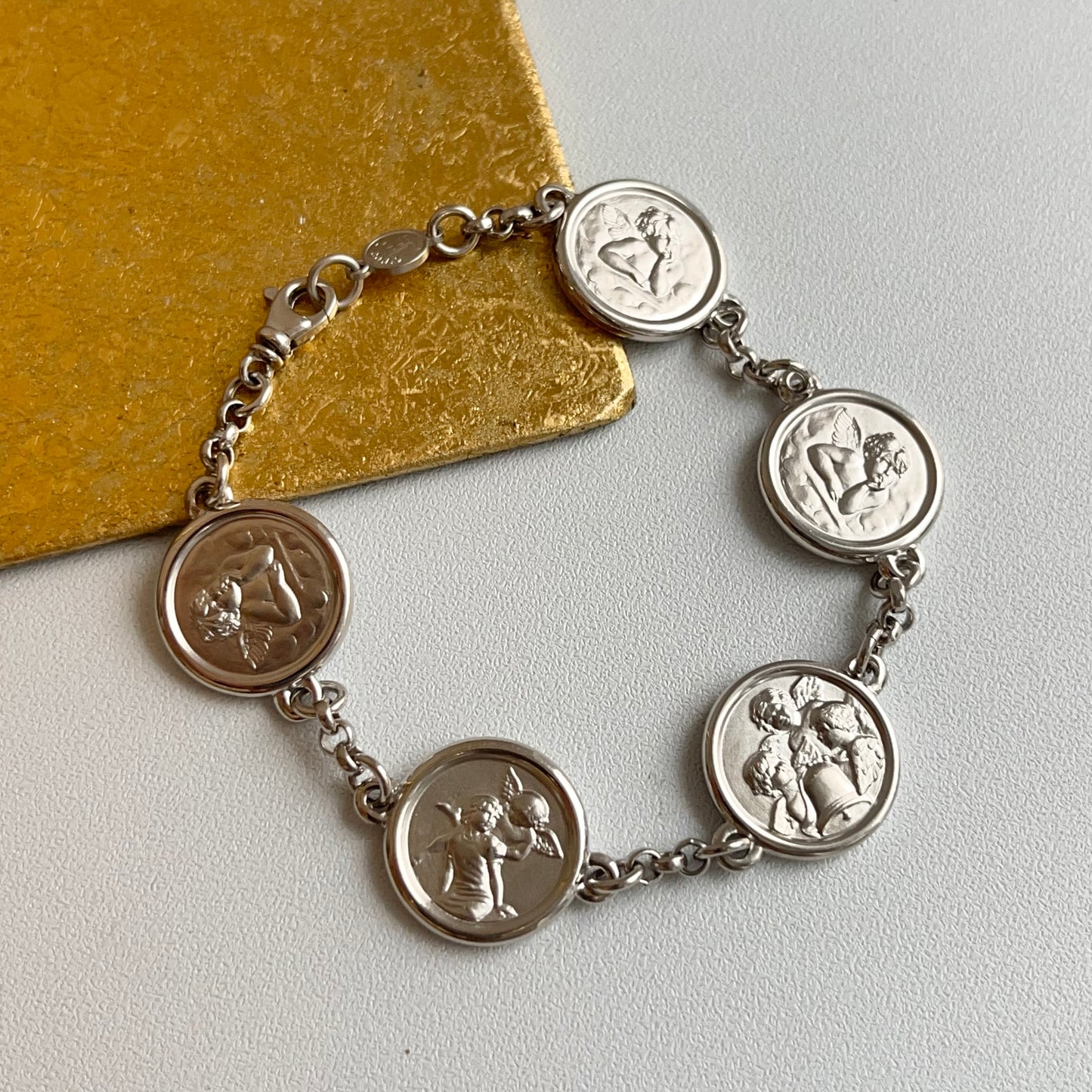 Sterling Silver Angel Charm Link Bracelet