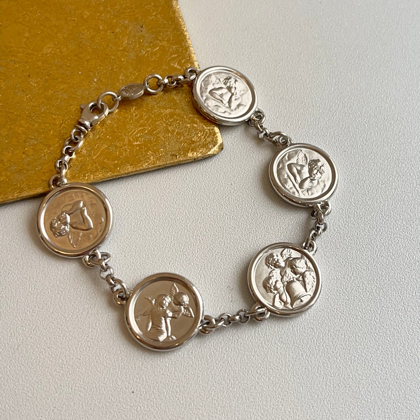 Sterling Silver Angel Charm Link Bracelet