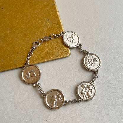 Sterling Silver Angel Charm Link Bracelet