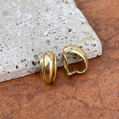 Estate 14KT Yellow Gold Curved Ribbed Omega Clip-On Earrings